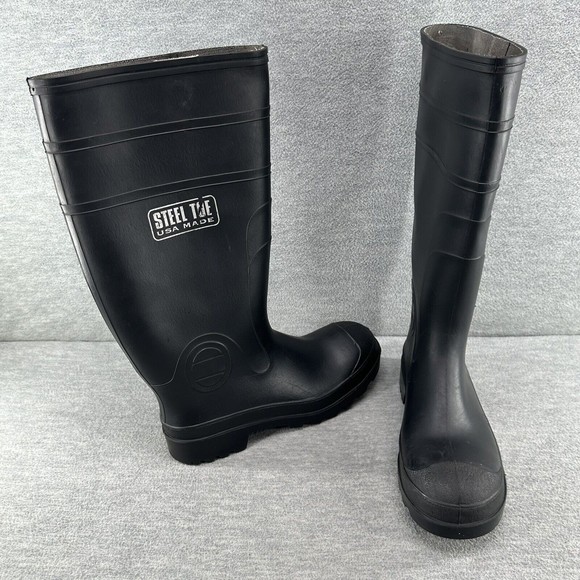 STEEL TOE - Rubber Boots Size 7 Fishing Hunting Black Waterproof MADE IN USA  B1 - Picture 1 of 12
